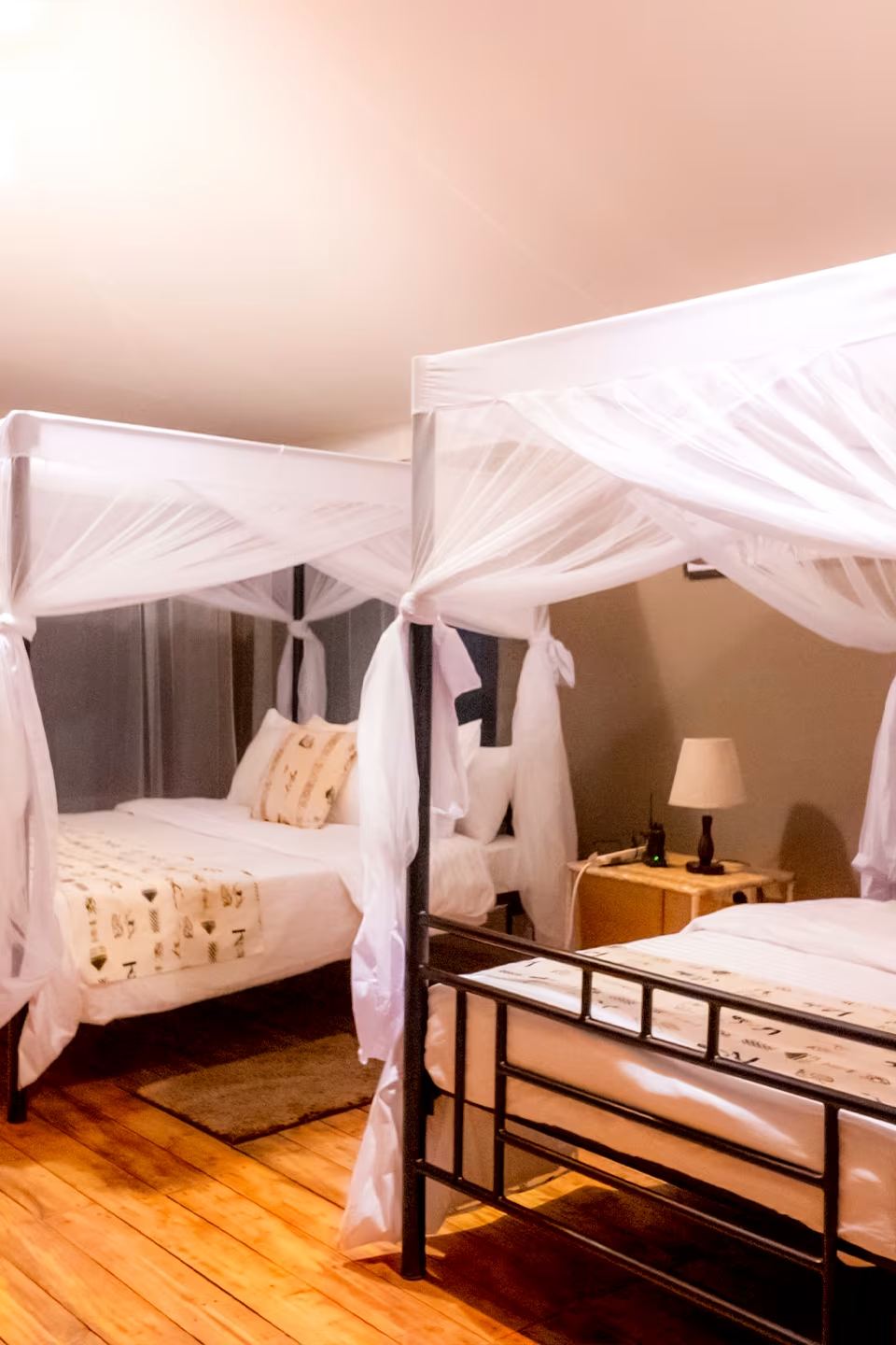 Twin Tented Room: the bed, canvas walls and the view from the veranda